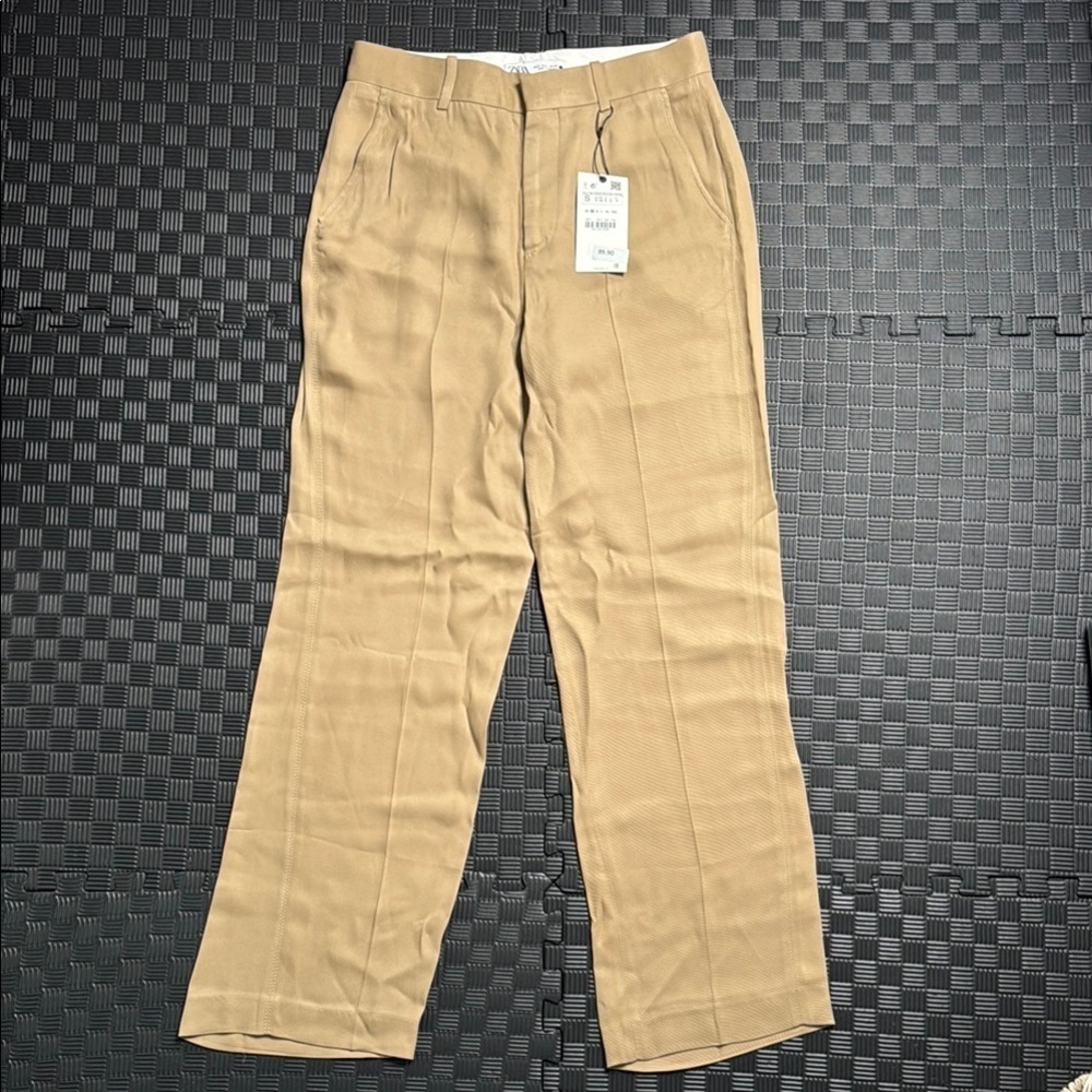 Zara Cream Straight Leg Pants Lightweight Linen Blend
